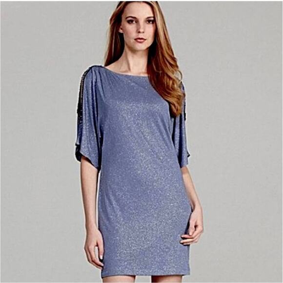 Cachet Dresses & Skirts - Cachet Dress Women 8 Gray Mini Drape Cape Back Glitter Rhinestone Cocktail Party